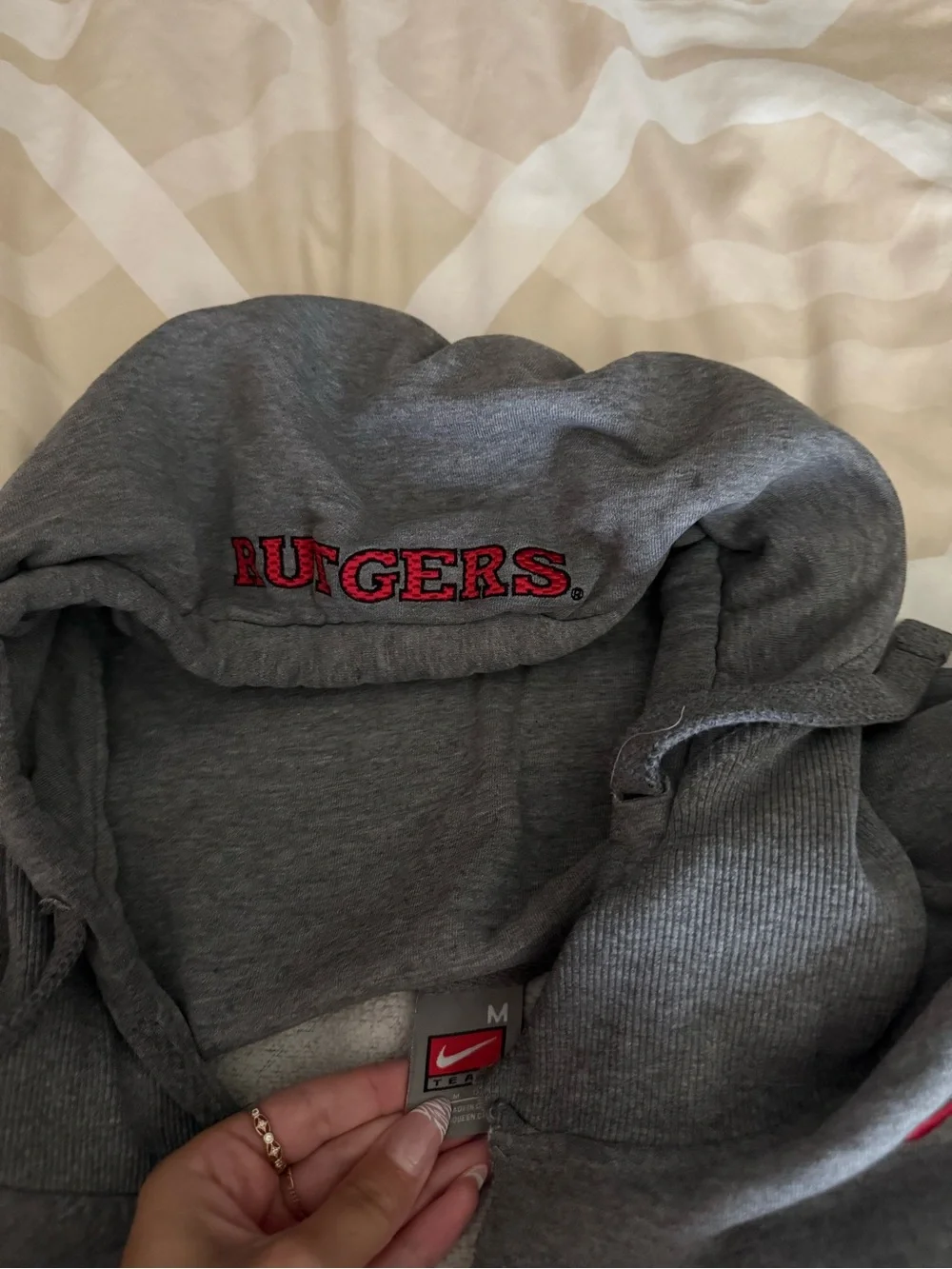 Nike Gray Hoodie with Red Letter Patch - Women's Pullover